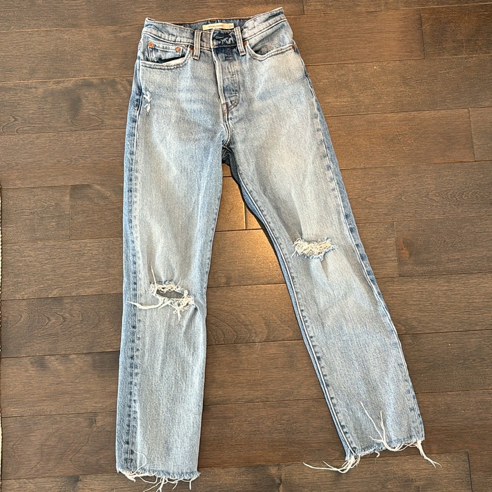 Levi's Faded Blue Ripped Cropped Jeans